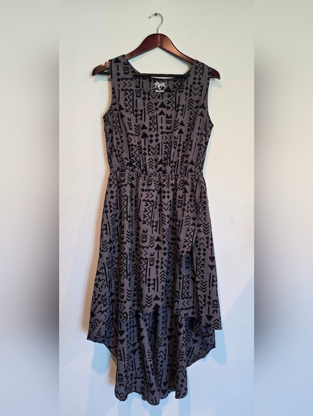 Wrangler Rock 47 Dress Sz Medium Gray Sleeveless Hi Lo Fit Flare Cowgirl Boots